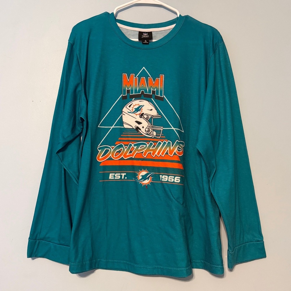 NFL Team Apparel Men's XL Miami Dolphins Teal Long Sleeve T-Shirt Retro 2121